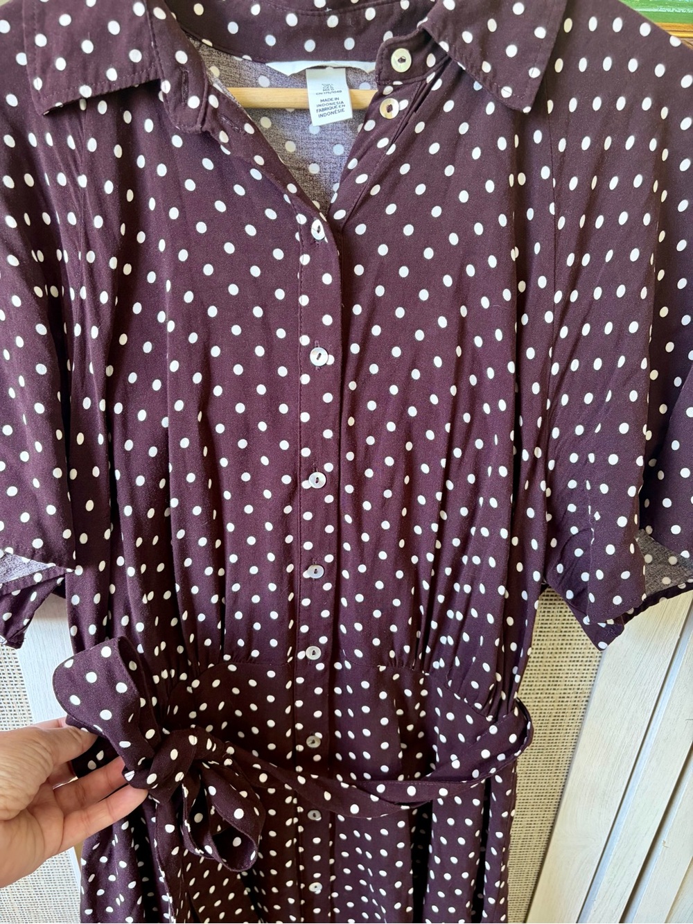 H&M Brown Polka Dot Button-Front Midi Dress - Picture 8 of 8